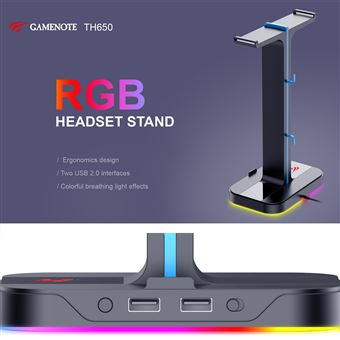 GAMENOTE TH650 Support de casque avec retroéclairage RGB 16 millions de couleurs et 2 ports USB