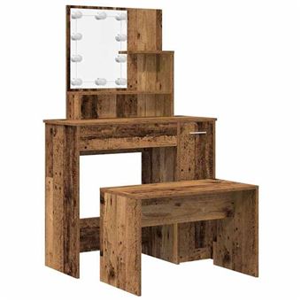 Ensemble Coiffeuse Avec LED Noir - Bois D'ingénierie - NEUF