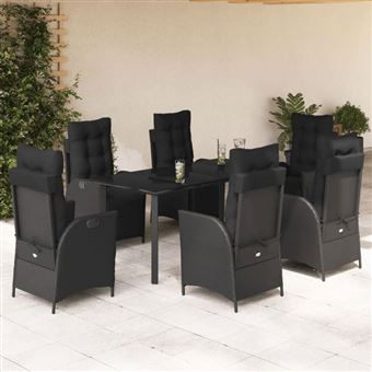 Salon de jardin GENERIQUE noir rotin 7 pieces 160 x 80 x 74 cm - 1
