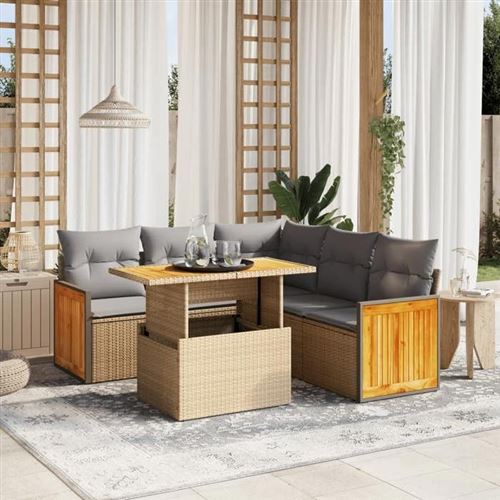 Non Communiqué Beige Vidaxl Salon De Jardin Avec Coussins 6 Pcs, Canapés De Terrasse, Ensemble De Meubles De Patio, Mobilier D'extérieur, 3273957