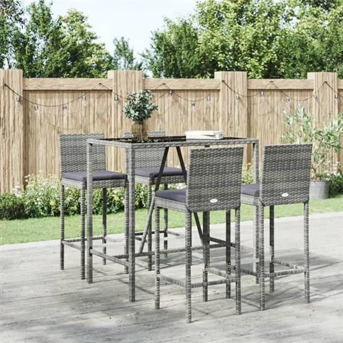 vidaXL 5-delige Tuinbarset met kussens poly rattan grijs3187644 