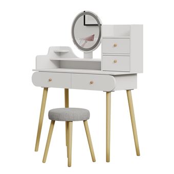 Vicco Coiffeuse Edda, Blanc, 100cm avec miroir LED et tabouret - Achat