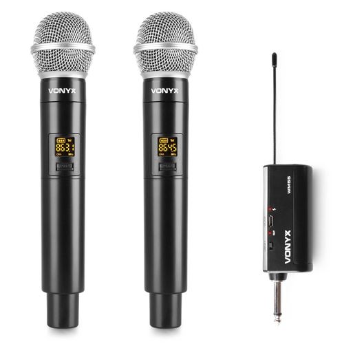 Vonyx Wm552 Double Microphone Sans Fil Professionnel - Portée Jusqu'À 50 Mètres, Avec Récepteur Plug In, Affichage Digital
