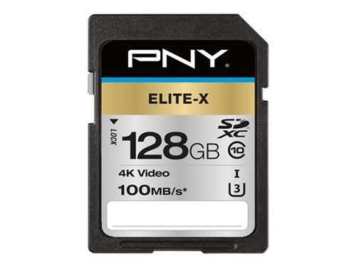PNY Elite-X - Carte mémoire flash - 128 Go - UHS-I U3 / Class10 - SDXC UHS-I