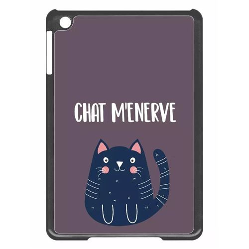 Coque tablette My-Kase pour iPad mini 2 - chat m enerve fond violet chat bleu - Plastique Noir
