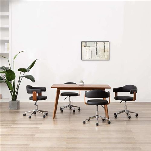 vidaXL Chaises pivotantes à dîner 4 pcs Noir Bois courbé et similicuir