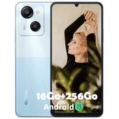 Oscal MODERN 8 Téléphone Portable Débloqué 16Go+256Go 6.52 50MP+8MP 6000mAh Android 13 Smartphone Double SIM 4G GPS - Bleu