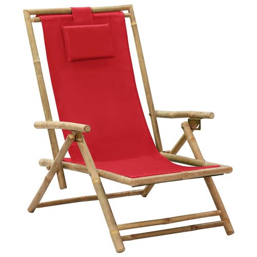 vidaXL Chaise de relaxation inclinable Rouge Bambou et tissu