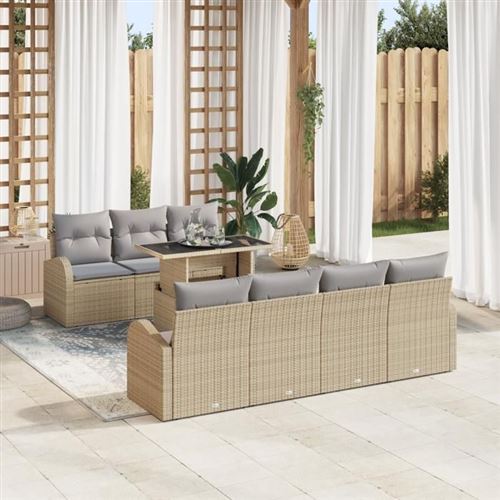 Non Communiqué Beige Ensemble De Canapés De Jardin De 8 Pièces Avec Coussins En Rotin Poly, Canapé De Jardin 2 Places Avec Rangement Et 3357323