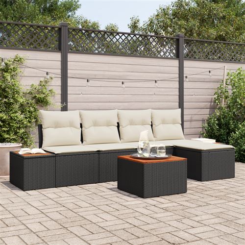 Vidaxl Noir Ensemble De Canapé De Jardin 6 Pièces Avec Coussins Poly Rotin Acacia - Image 2