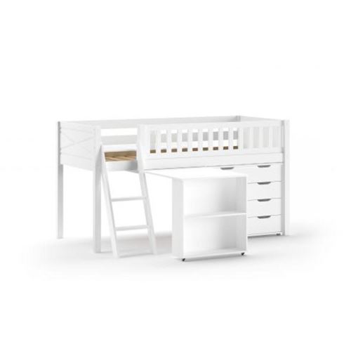 Lit mi-hauteur scott un bureau commode 4 tiroirs blanc