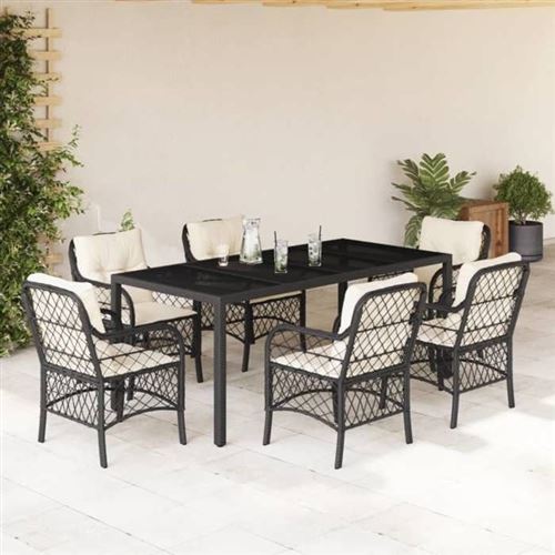 Non Communiqué Noir Vidaxl Ensemble À Manger De Jardin Avec Coussins 7 Pcs, Table Et Chaises De Patio, Meubles D'extérieur Terrasse, Moderne, 3212022
