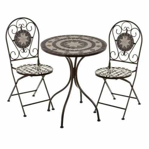 Set de table et 2 chaises pliables coloris noir - Longueur 60 x Profondeur 60 x Hauteur 72 cm