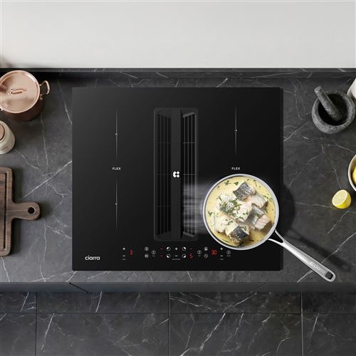 CIARRA Plaque induction avec hotte int&eacute;gr&eacute;e 500m&sup3;h 7000w 4 en 1 syst&egrave;me filtration booster noir awbeh594bbff
