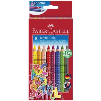 Faber-Castell 110912 – Crayons De Couleur Jumbo GRIP, Lot De 12, Forme Triangulaire Ergonomique, Mine Incassable, Droitiers/gauchers