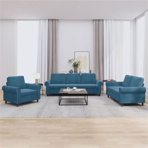 Vidaxl Bleu Ensemble De Canapés Velours - Image 3