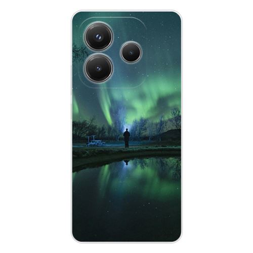 Coque en silicone imprimée compatible Xiaomi Redmi Note 14 5G Aurores Boréales