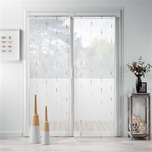 Paire droite passe tringle 2x70x200 cm voile sable fil chenille chenilla Naturel