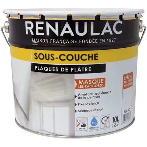 peinture - vernis - traitement (lasure - effets decoratifs) sous-couche spéciale plaque de plâtre blanc - 10l - 80m² / pôt