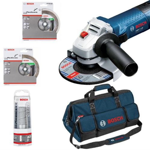 Kit Spécial Carrelleur Bosch - Meuleuse Gws 7-125 + 2 Disques Diamant + 1 Sac De Transport - 06159975H2
