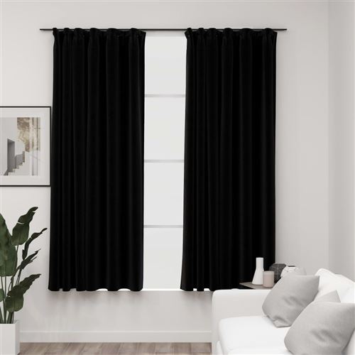 vidaXL Rideaux occultants aspect lin avec crochets 2pcs Noir 140x175cm