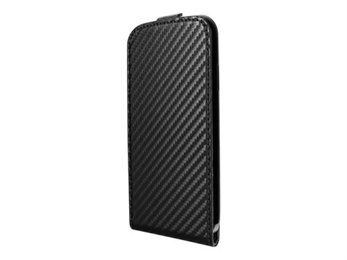 Xqisit Flipcover Carbon - Beschermhoes voor mobiele telefoon - synthetisch leer - zwart - voor Samsung Galaxy S4