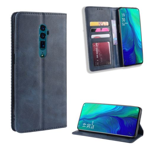Etui en PU vintage auto-absorbé évider bleu pour votre Oppo Reno 5G/Reno 10x Zoom