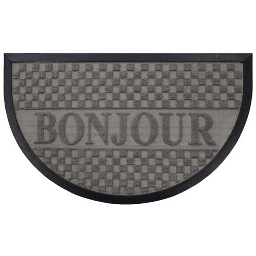 Tapis d'entr&eacute;e demi-lune - 45 x 75 cm - Bonjour - Gris