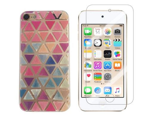 Novago Compatible avec iPod Touch 5, Touch 6 Coque Gel imprimée Solide résistante +1 Verre en Verre trempé Transparent résistant (Triangles)