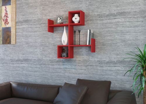 HOMEMANIA Étagère Burc - Murale Flottante, pour Livres - pour Séjour, Bureau, Chambre - Rouge en Bois, 85,4 x 19,5 x 83,6 cm