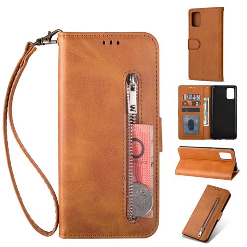 Etui en PU poche zippée marron pour votre Samsung Galaxy A41 (Global Version)