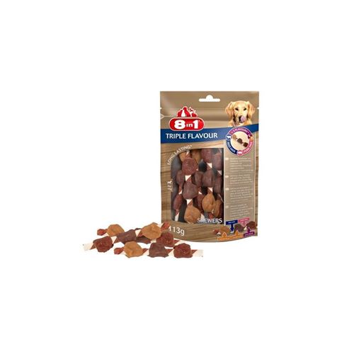 8in1 Triple Flavour Brochettes A Macher Premium Aux Boeuf, Porc, Poulet - Pour Chien De Petite Taille - 6 Pieces
