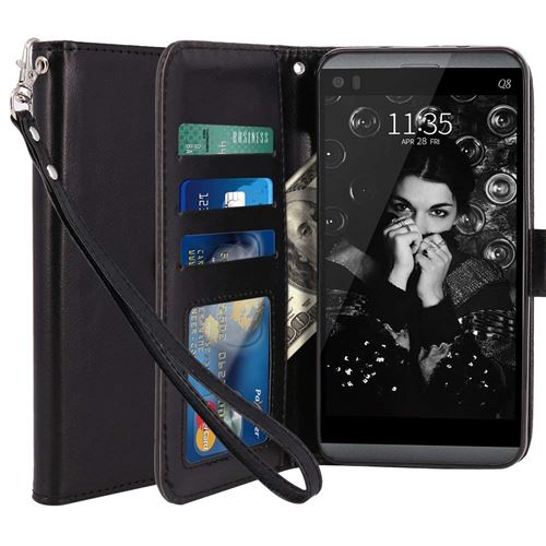 LG Q8 Housse Coque Etui de luxe Portefeuille Porte Carte Et Billet (avec support integré) Noir