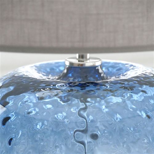 Bruno Evrard Lampe En Verre Bleu Marine Avec Abat Jour 49cm