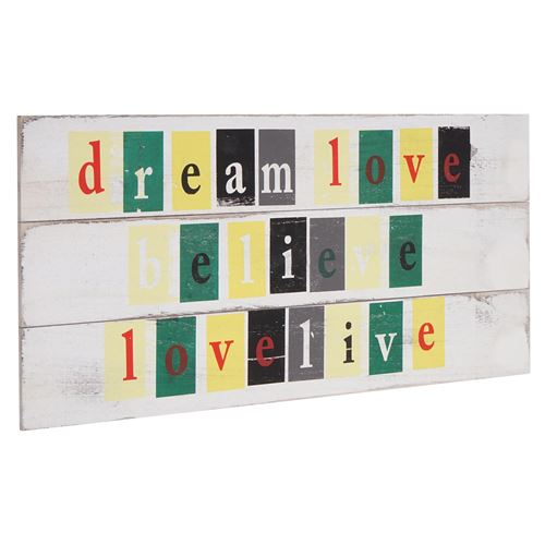 Planche murale Love-Life panneau style shabby vintage 3 crochets 30x60cm