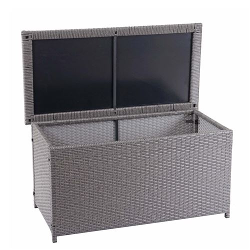 Coffre à coussins en polyrotin, HWC-D88, coffre jardin ~ Basic gris, 51x115x59 cm, 250l