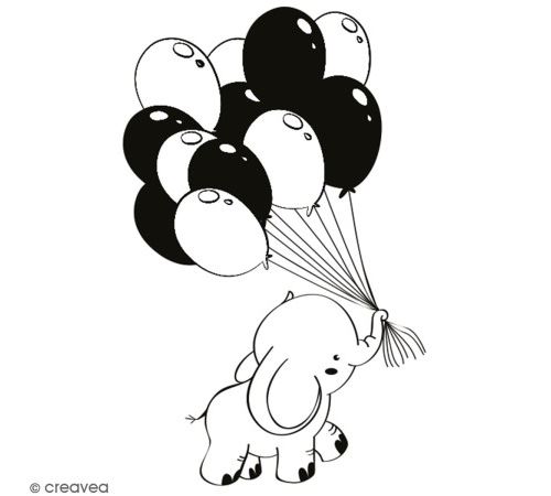Tampon en bois Aladine - Eléphant Ballons - 4 x 6 cm