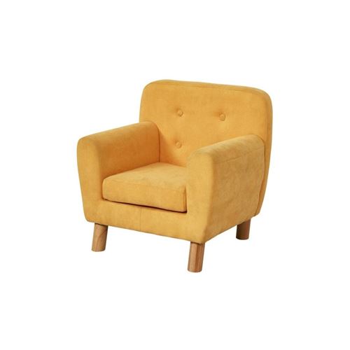 Arthur Fauteuil Enfant Pieds Bois Chene - Tissu Jaune - Scandinave - L 56 X P 45 Cm
