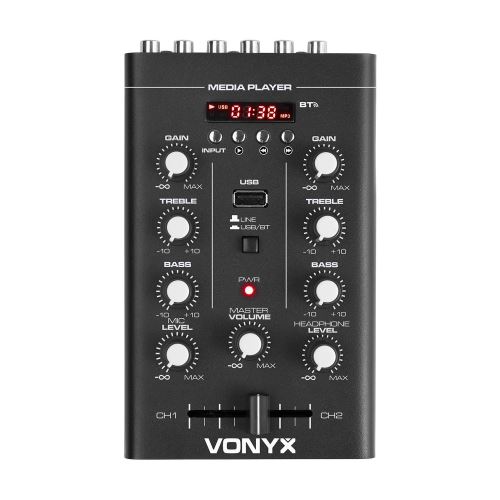 Vonyx STM500BT DJ Table de mixage 2 canaux - lecteur MP3 USB , Bluetooth , entrée micro & sortie casque