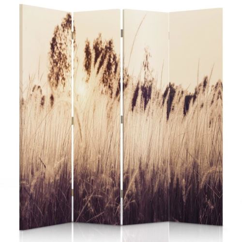 Feeby Paravent rotatif Cloison de séparation intérieur 4 panneaux, Hautes herbes sépia 145x180 cm