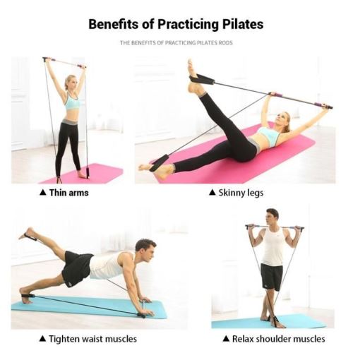 Kit de barre de yoga Pilates portable, équipement de Pilates avec barre de  bande de résistance pour l'entraînement total du corps, yoga, fitness,  étirement, entraînement de résistance à la maison 