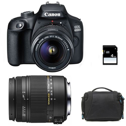 Canon Eos 4000D + Sigma 18-250 F3,5-6,3 Dc Macro Os + Sac + Sd 4Go