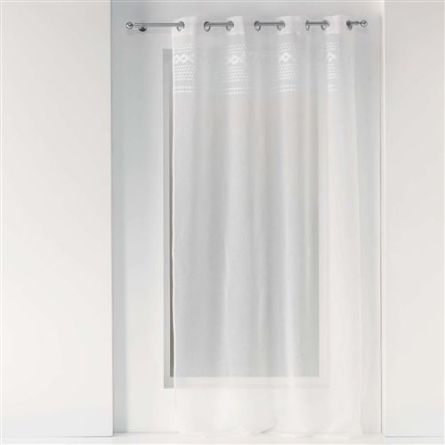 Panneau a oeillets 140 x 240 cm voile sable brode valy Blanc Douceur d'Intérieur