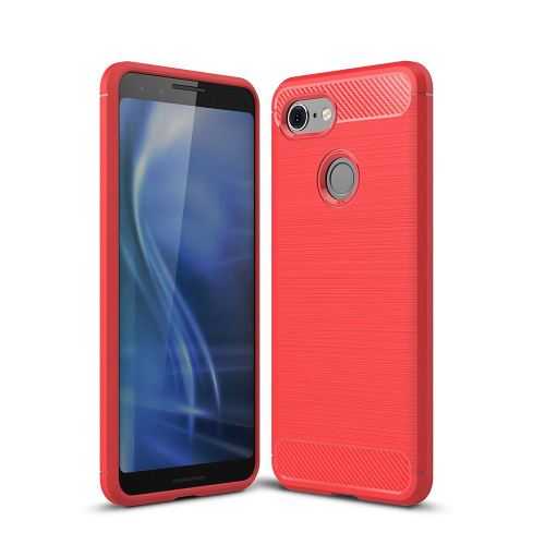 Coque Souple en Gel Silicone pour Google Pixel 3 Carbone effet Brossé - Rouge
