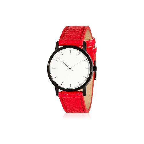 Montre Mixte La Trotteuse Cadran 34 mm En Acier Blanc Et Bracelet Rouge En Cuir LT002