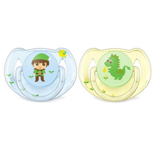 Lot de 2 sucettes silicone dragon / elfe 6-18 mois - philips avent