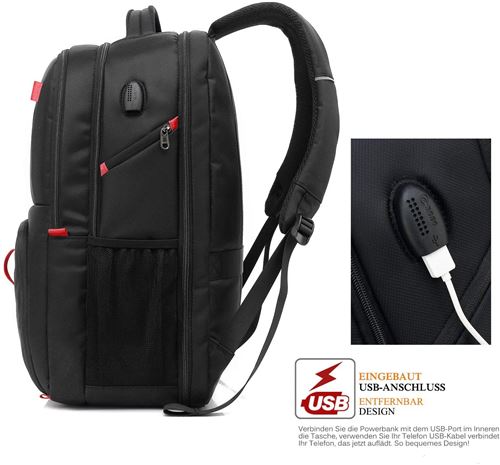 Sac à Dos ALlBiz Ordinateur 17.3 Pouces Imperméable Sacoche PC Portable Sacs  a Dos Grande Capacité Sac à Dos de Voyage avec Chargement USB Loisirs  Affaire Collège-Noir - Sac à dos 