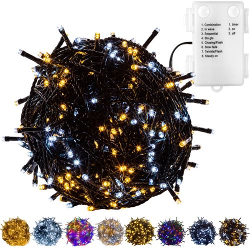Guirlande lumineuse, blanc chaud/ blanc froid / froid-chaud / multicolore , 50, 100, 200 LED - À piles - VOLTRONIC - Couleur : Blanc chaud/froid/Câble