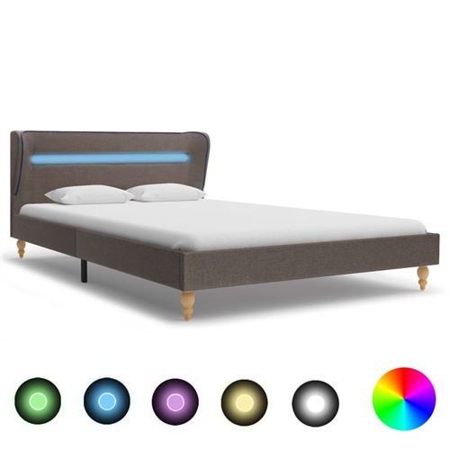 Cadre de lit avec LED Taupe Tissu 120 x 200 cm