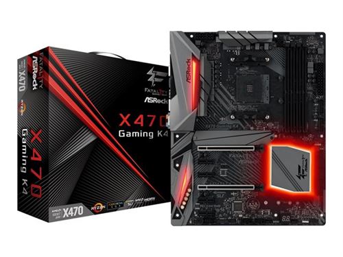 Asrock Fatal1ty X470 Gaming K4 AMD X470 Socket AM4 ATX carte mère - Cartes mères (DDR4-SDRAM, DIMM, 2133,2400,2667,2933,3200,3466 MHz, Dual, 64 Go, AMD)